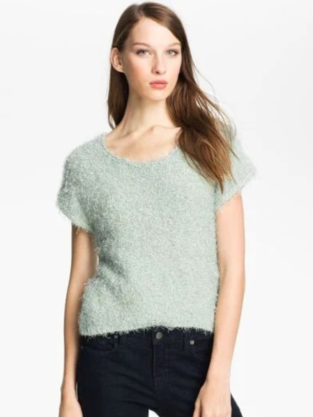 VINCE CAMUTO AQUA ICE Eyelash Knit Sweater w/Metallic Threads Throughout NWT $99